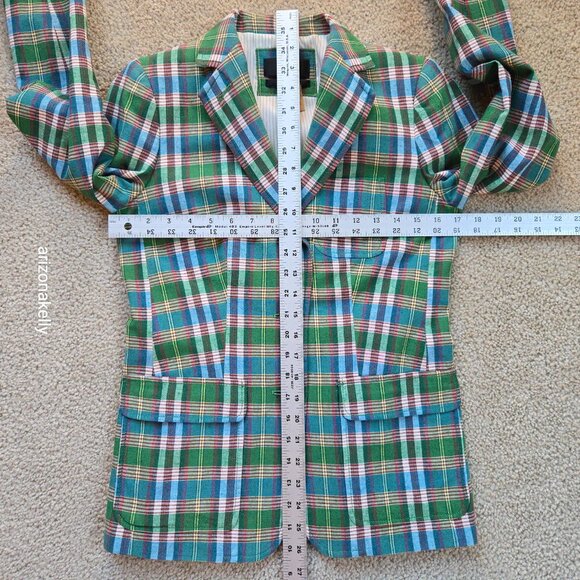 J. Crew Rhodes Blazer Linen Cotton Green Plaid Size 2 - Picture 7 of 11